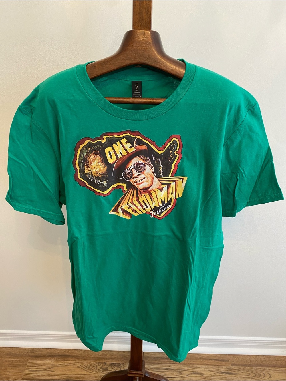 Yellowman Green Short-Sleeve Graphic Tee with Retro Portrait
